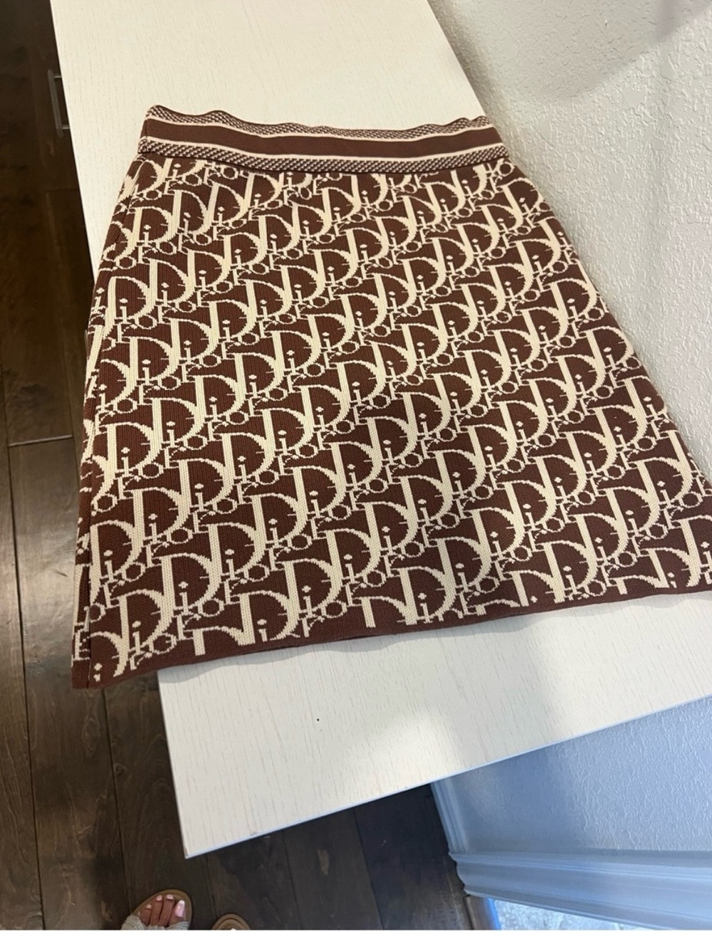 Brown and Cream Patterned Knit Skirt